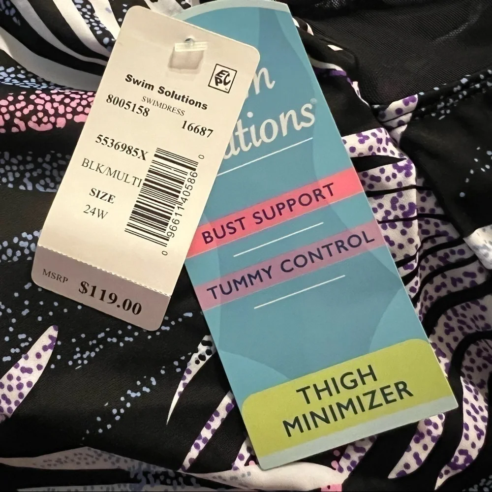 Swim Solutions Plus Sprinkle Leaf Tummy-Control Mesh 1 Piece Swimdress Swimsuit - Picture 10 of 10